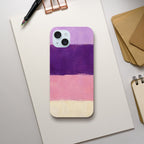 Coque iPhone Rose & Lavande, bandes peintes violettes, roses et crème.