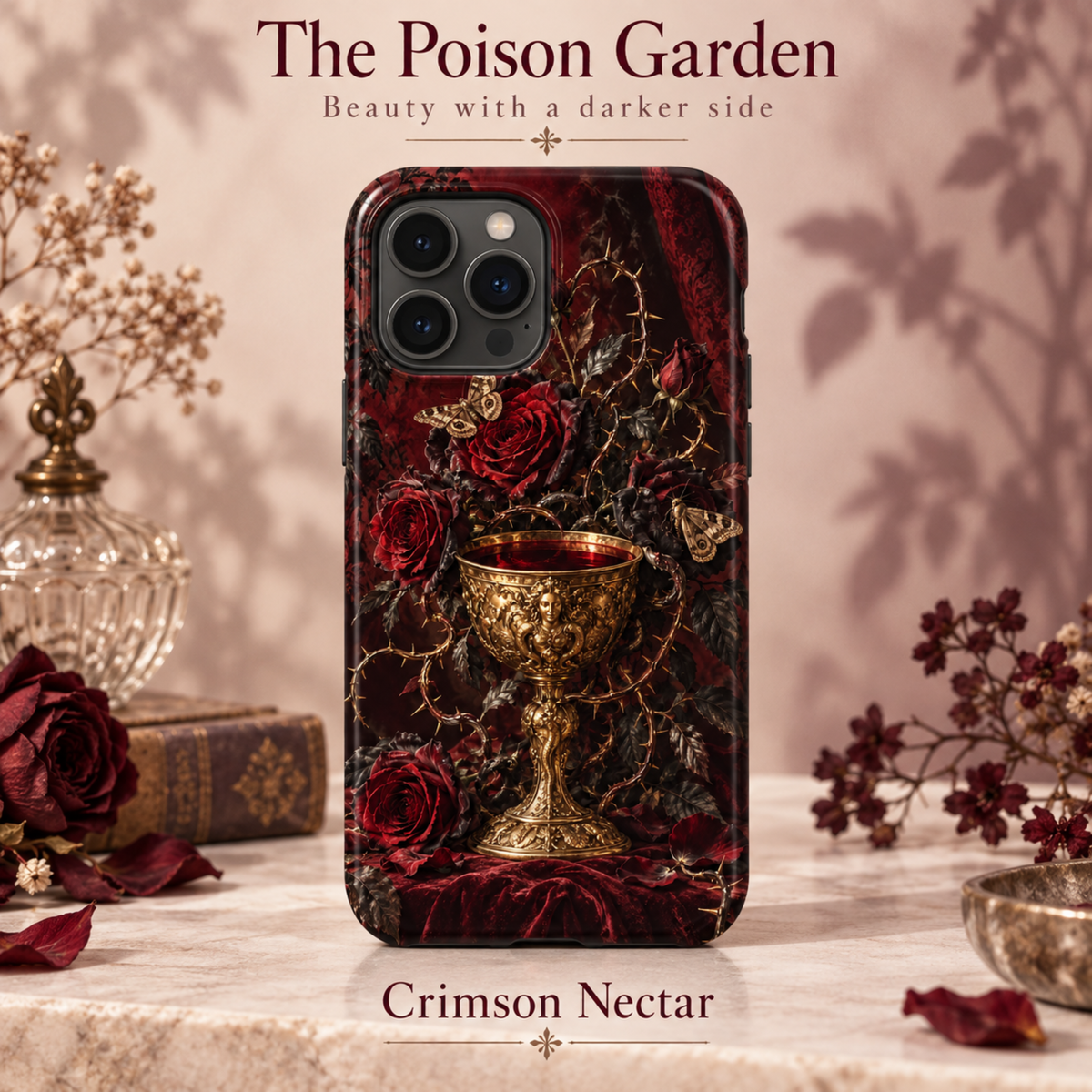 Coque iPhone The Poison Garden, motif botanique sombre inspiré de l’univers des sorcières.