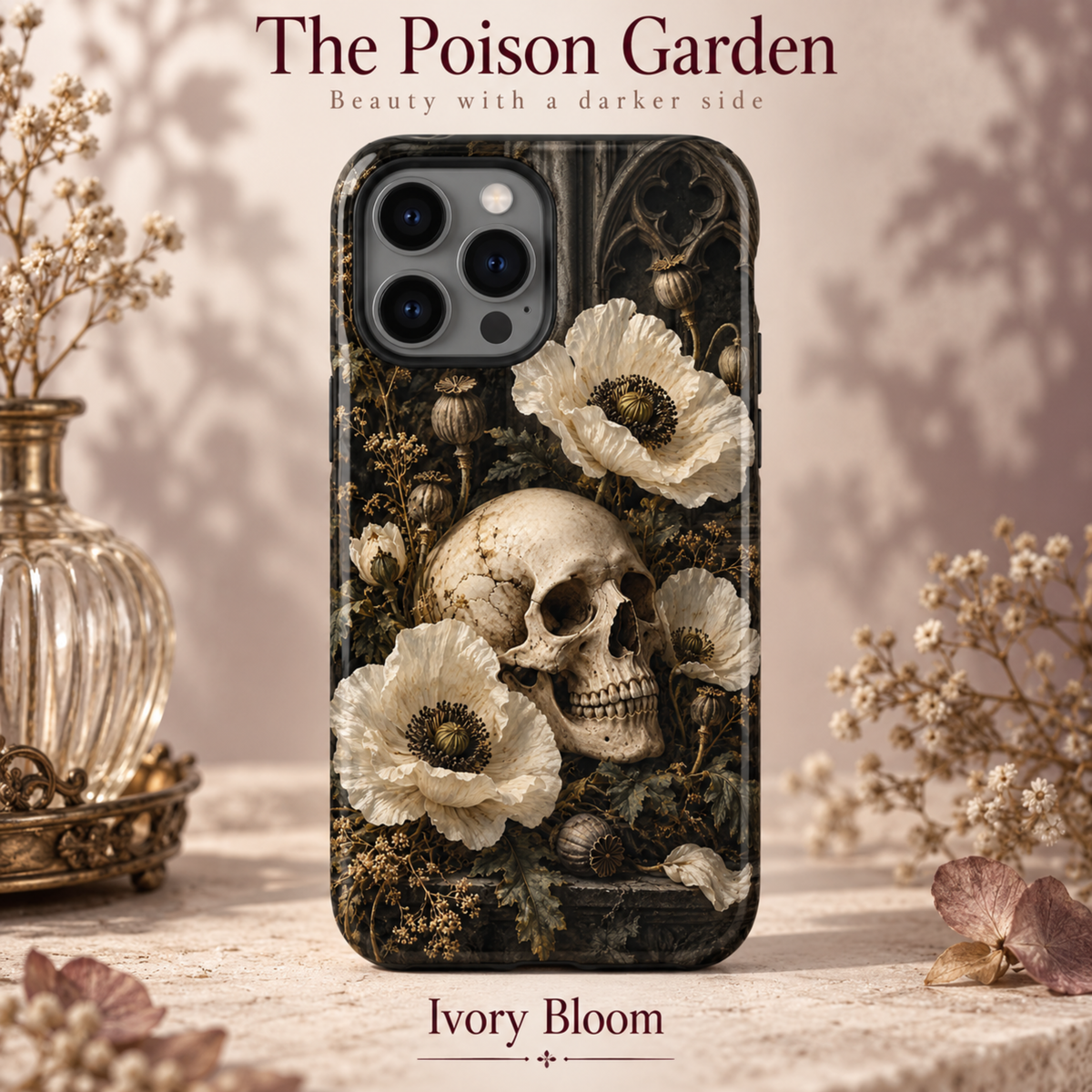 Coque iPhone The Poison Garden, motif botanique sombre inspiré de l’univers des sorcières.