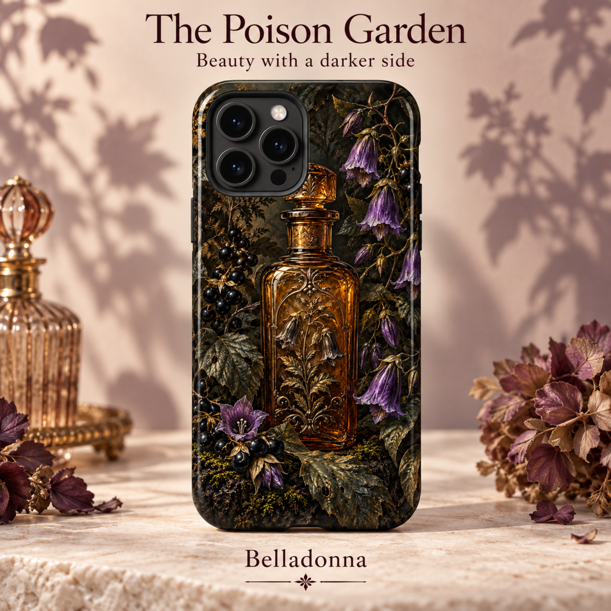 Coque iPhone The Poison Garden, motif botanique sombre inspiré de l’univers des sorcières.
