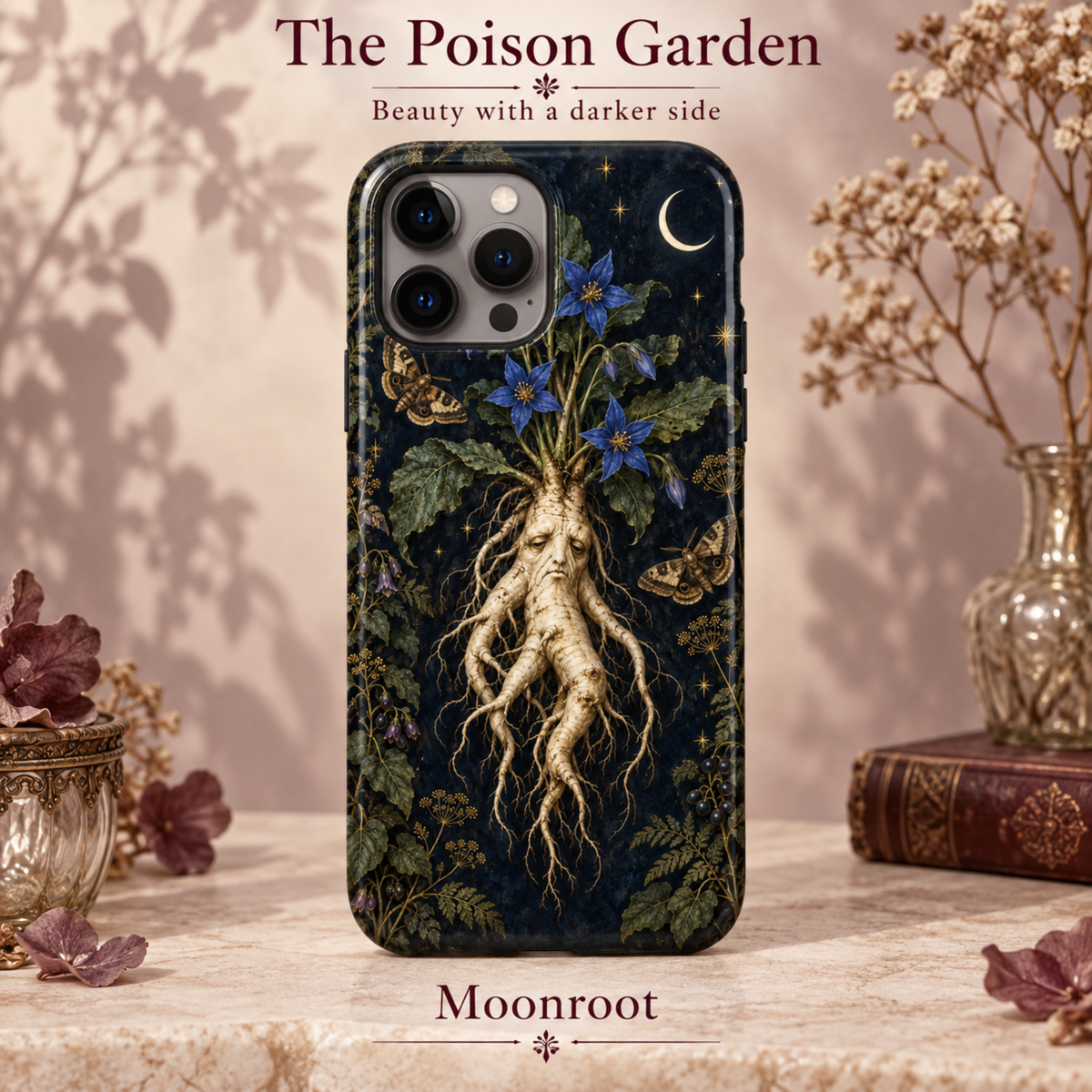 Coque iPhone The Poison Garden, motif botanique sombre inspiré de l’univers des sorcières.