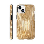 Coque iPhone Crimson Cathedral, illustration d’architecture gothique et de vitraux.