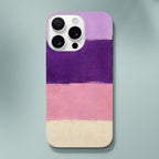 Coque iPhone Rose & Lavande, bandes peintes violettes, roses et crème.
