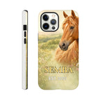 Coque iPhone personnalisée Cheval de printemps, portrait de cheval alezan dans une prairie fleurie.