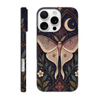 Coque iPhone Lunar Cathedral, motif de papillon de nuit et décor céleste inspiré des vitraux.