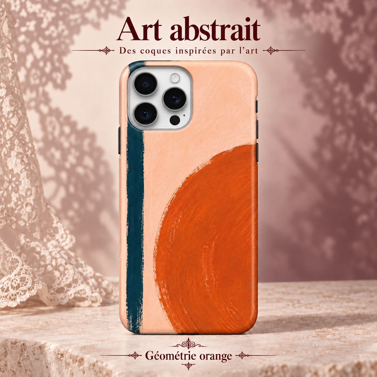 Coque iPhone Géométrie orange à motif abstrait.