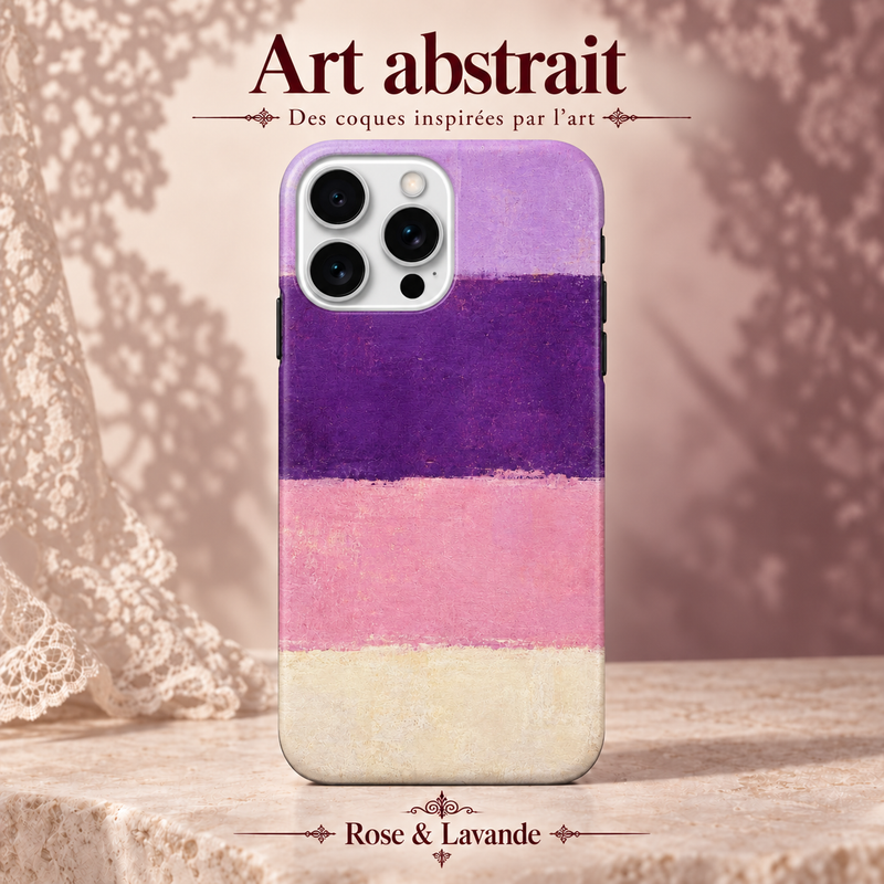 Coque iPhone Rose & Lavande à motif abstrait.