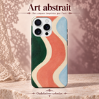Art abstrait — Ondulations colorées — coque illustrée sur fond rose poudré