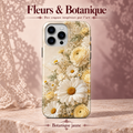 Fleurs & Botanique — Botanique jaune — coque illustrée sur fond rose poudré et dentelle