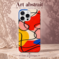 Art abstrait — Éclats géométriques — coque illustrée sur fond rose poudré et dentelle
