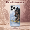 Cheval d’hiver — coque personnalisée, collection Portraits équestres, décor rose poudré