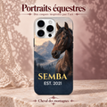 Cheval des montagnes — coque personnalisée, collection Portraits équestres, décor rose poudré