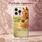 Cheval de printemps — coque personnalisée, collection Portraits équestres, décor rose poudré